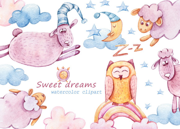 Cute Sheep Clipart: Watercolor Nursery for Real Embroidery Use