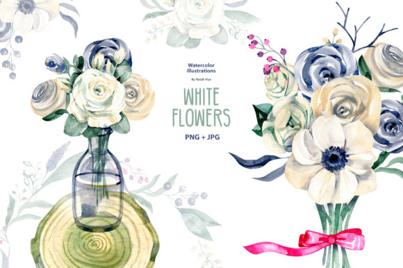 Elegant Touch: Watercolor White Flowers Illustrations for Branding