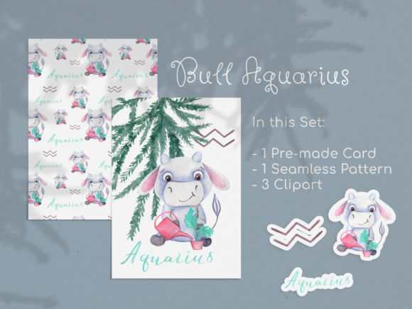 h1Watercolor Aquarius Zodiac Bull Clipart for Modern Brand Illustrations/h1