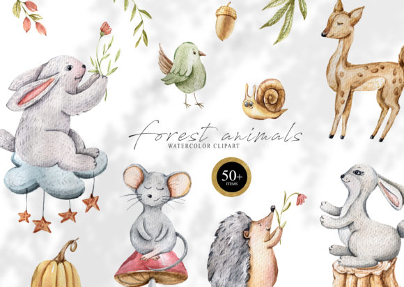 h1Watercolor Cute Animals Clipart for Illustrations Sellers