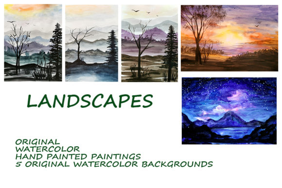 Landscapes. 5 Watercolor Paintings