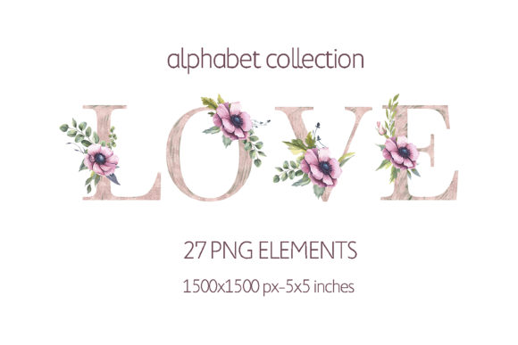Pink Flower Watercolor Alphabet Letters for Branding and Marketing Visuals