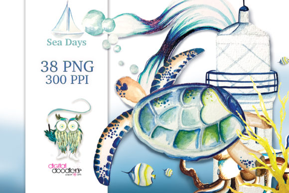 Sea Days Watercolor Graphics: Illustrations for Coastal Branding and Soft Visual Narratives