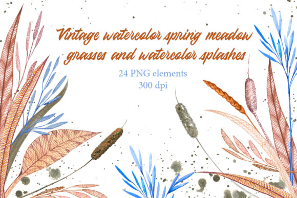 Vintage Spring Meadow Watercolor Clipart for Real Crafting & Illustrations