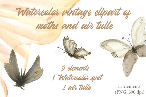 Vintage Watercolor Moth Clipart for Branding and Design Projects