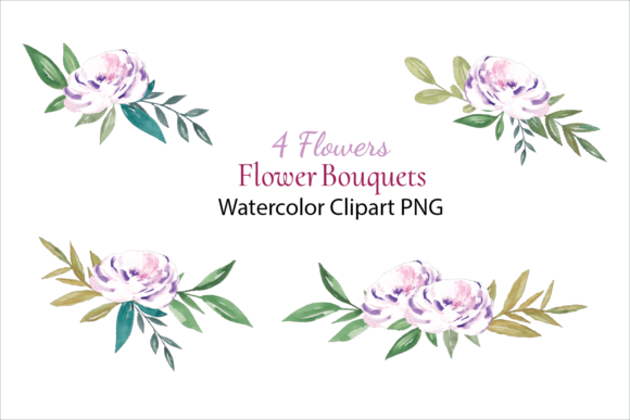 Watercolor 4 Flower Bouquets Illustrations