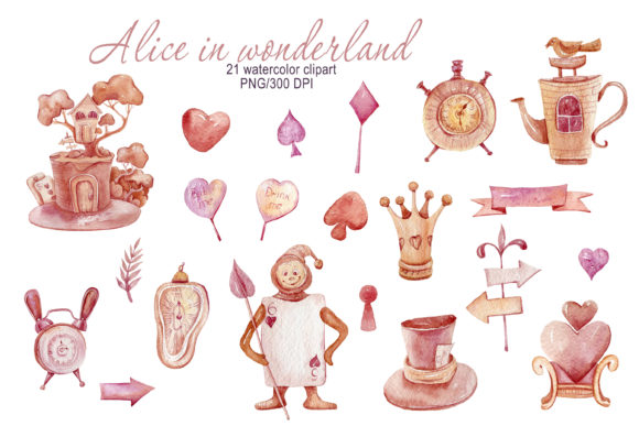 Watercolor Alice in Wonderland Clipart for Crafters & Etsy Sellers