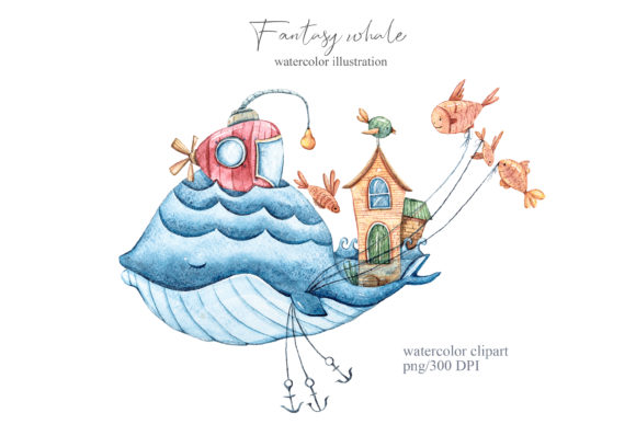 Watercolor Blue Whale Clipart for Local Brand Illustrations
