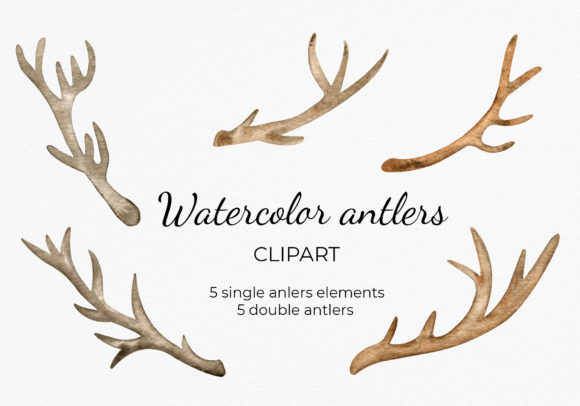 Watercolor Boho Deer Antlers Clipart for Real Crafting & Handmade Business Use