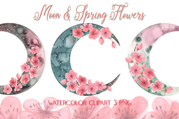 Watercolor Clipart Moon Spring Flowers – A Soft, Versatile Illustration for Branding and Seasonal Design
