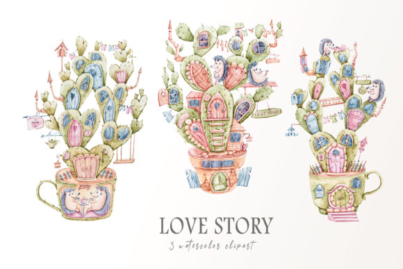Watercolor Cute Love Story Clipart for Crafting & Handmade Business
