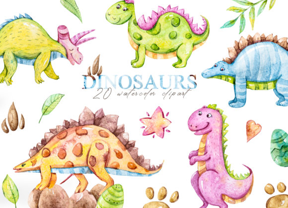 Watercolor Dinosaur Clipart: A Versatile Illustration for Playful Editorial Design