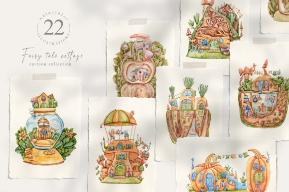 Watercolor Fairy Houses Clipart for Embroidery Projects