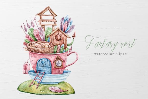 Watercolor Fairy Nest House Clipart: A Soft Touch for Local Branding and Packaging