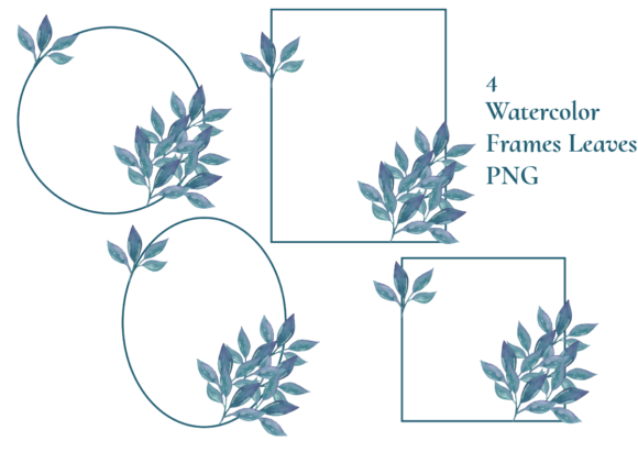 Watercolor Frames Leaves Blue Illustrations Review for Digital Sellers