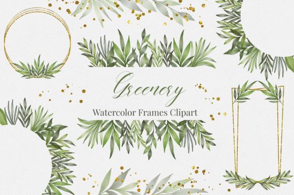 Watercolor Leaves Frames Clipart