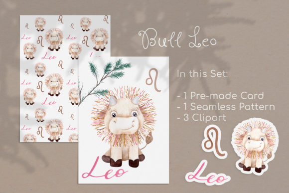 Watercolor Leo Zodiac Bull Clipart for Creative Sellers