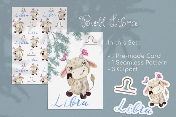 Watercolor Libra Zodiac Bull Clipart for Branding & Design Projects