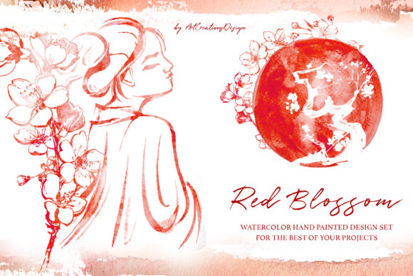 Watercolor Red Blossom Illustrations for Branding and Creative Design Projects