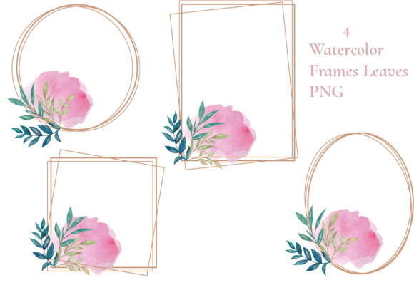 Watercolor Rose Frames & Leaves Illustrations for Real Crafting