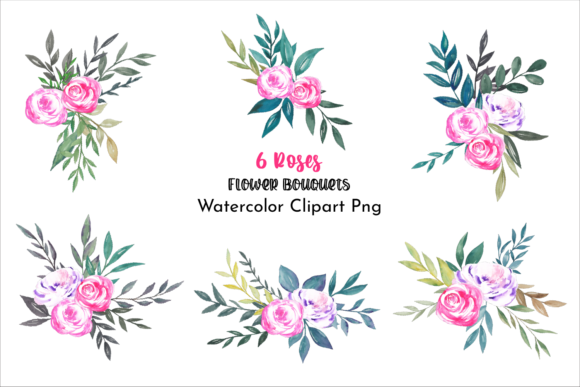 Watercolor Roses Flower Bouquets Clipart for Branding & Creative Projects