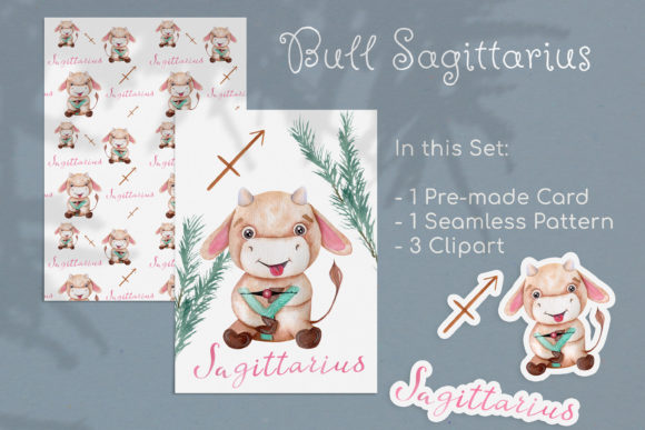 Watercolor Sagittarius Zodiac Bull Illustration for Modern Branding