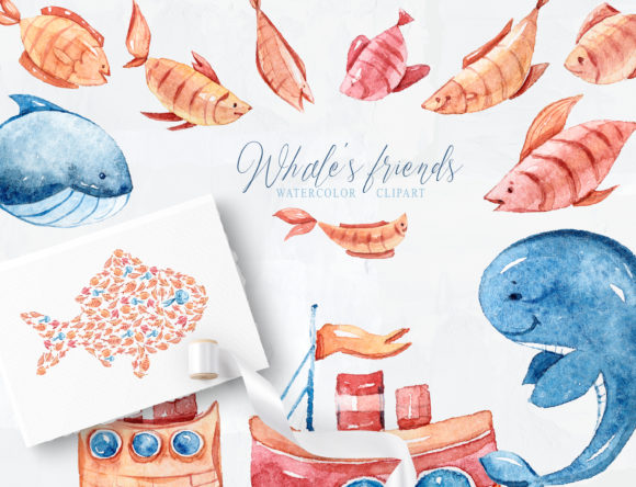 Watercolor Sea Animals Clipart & Illustrations