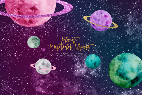 Watercolor Solar System Clipart, Planets & Illustrations for Creative Sellers