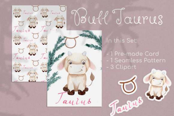 Watercolor Taurus Zodiac Bull Clipart for Local Business Branding
