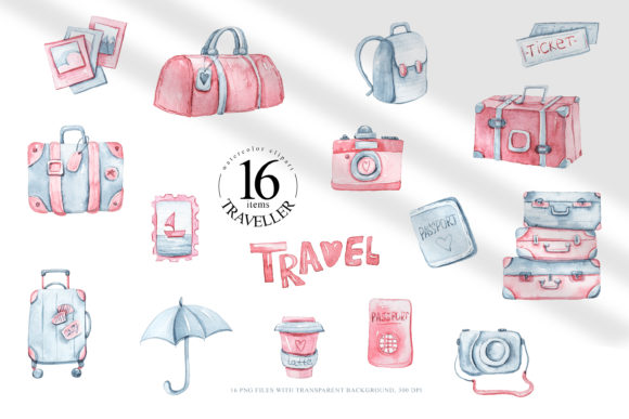 Watercolor Travel Illustrations: Bags, Cameras & Design Potential