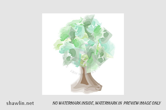 Watercolor Tree with a Wide Trunk Illustrations for Real Crafting