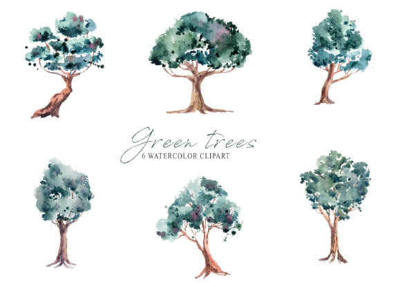 Watercolor Trees Clipart for Crafting: Elegant Illustrations for Handmade Business