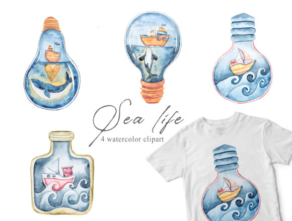 Watercolor Underwater Clipart & Illustrations