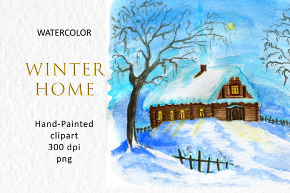 Watercolor Winter House Ornament: Festive Illustrations for Cozy Branding