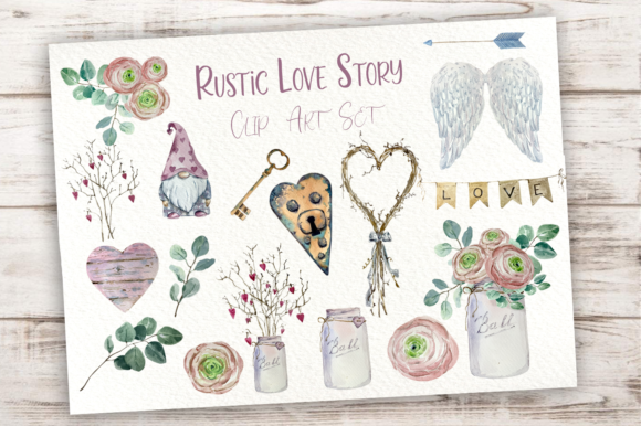 Watercolour Rustic Love Story Clip Arts