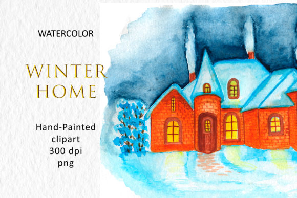 Winter Watercolor House, Cozy Home Illustrations for Blog & Editorial Design